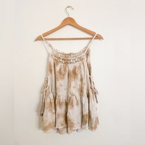 Aerie Tie Dye Tan Tank Top with Crocheted Tassels